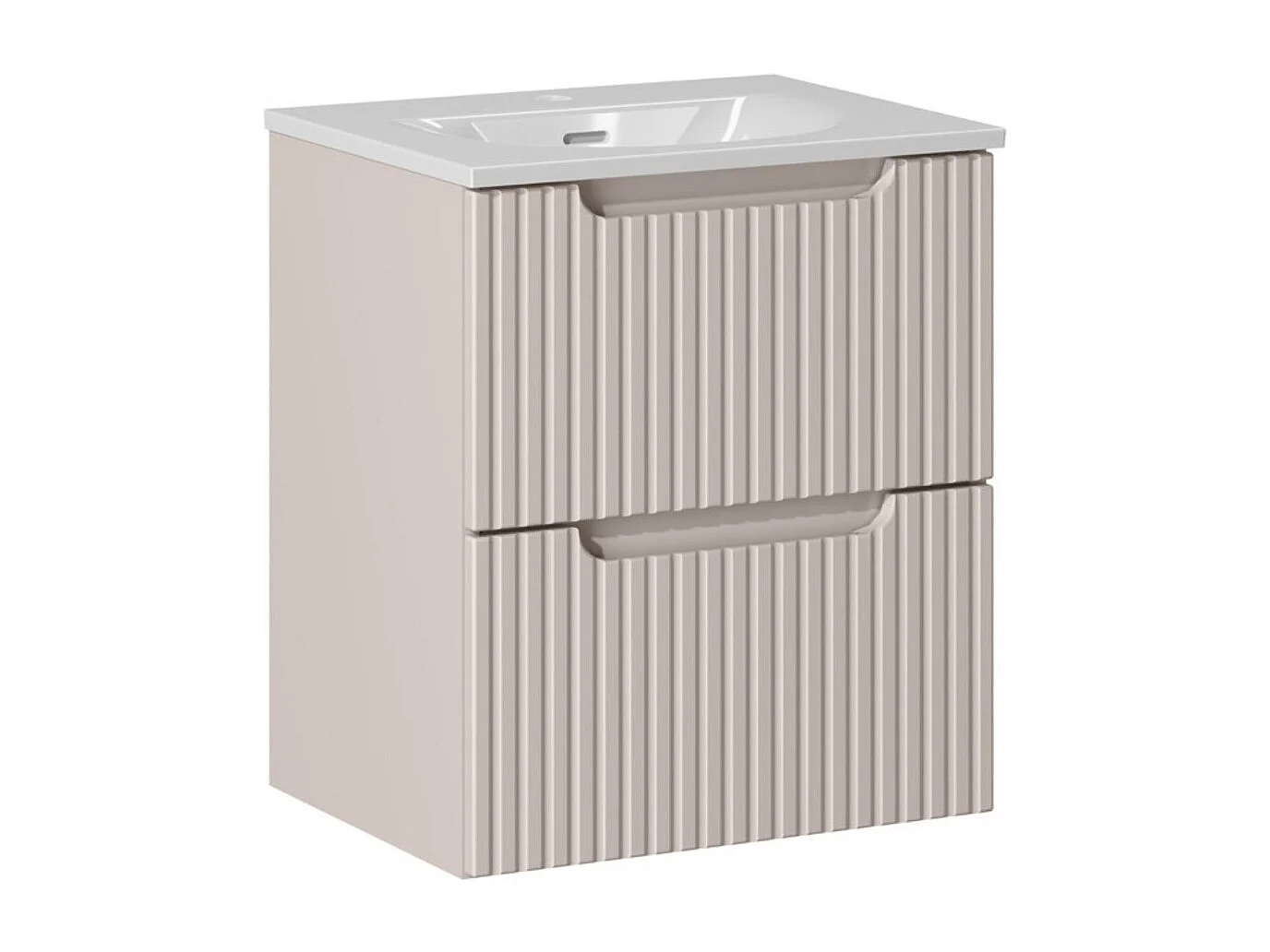 Ensemble VANO cachemire et blanc 50cm : meuble sous vasque à tiroirs rainuré verticalement + vasque encastrée blanche