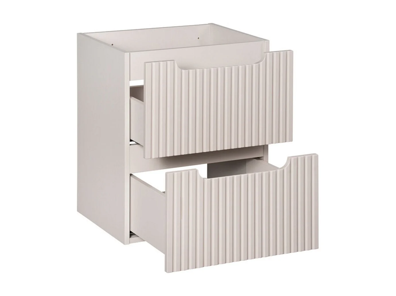 Ensemble VANO cachemire et blanc 50cm : meuble sous vasque à tiroirs rainuré verticalement + vasque encastrée blanche