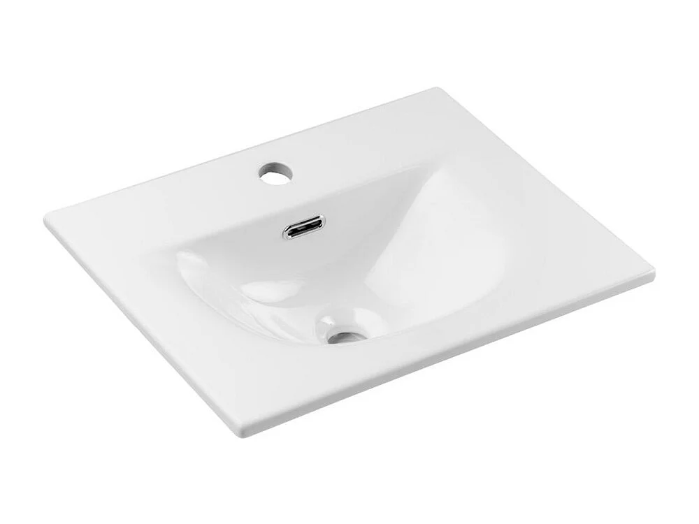 Ensemble VANO cachemire et blanc 50cm : meuble sous vasque à tiroirs rainuré verticalement + vasque encastrée blanche