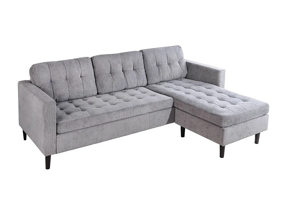 Canapé d'angle CITY gris clair réversible – Canapé contemporain en tissu côtelé