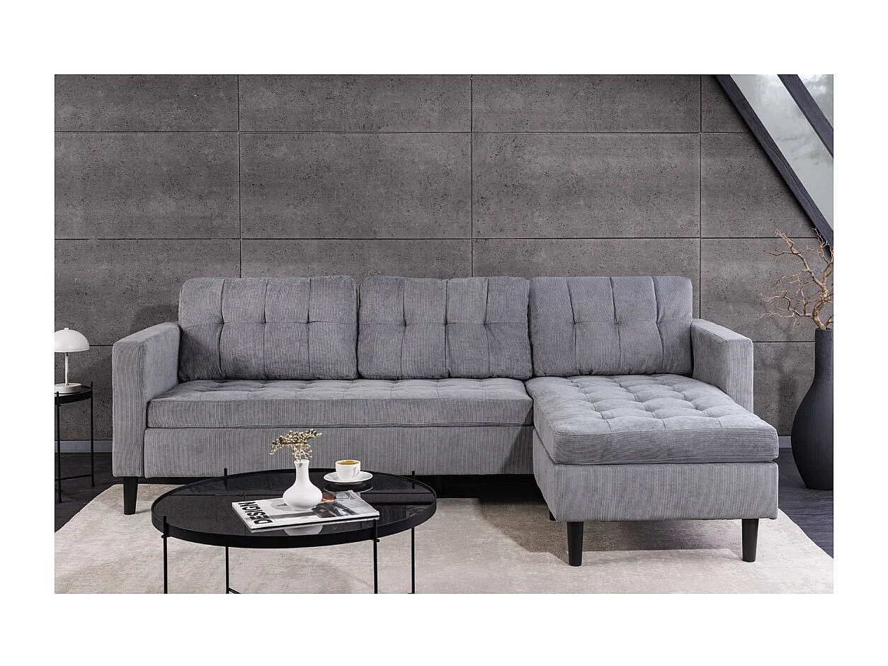 Canapé d'angle CITY gris clair réversible – Canapé contemporain en tissu côtelé
