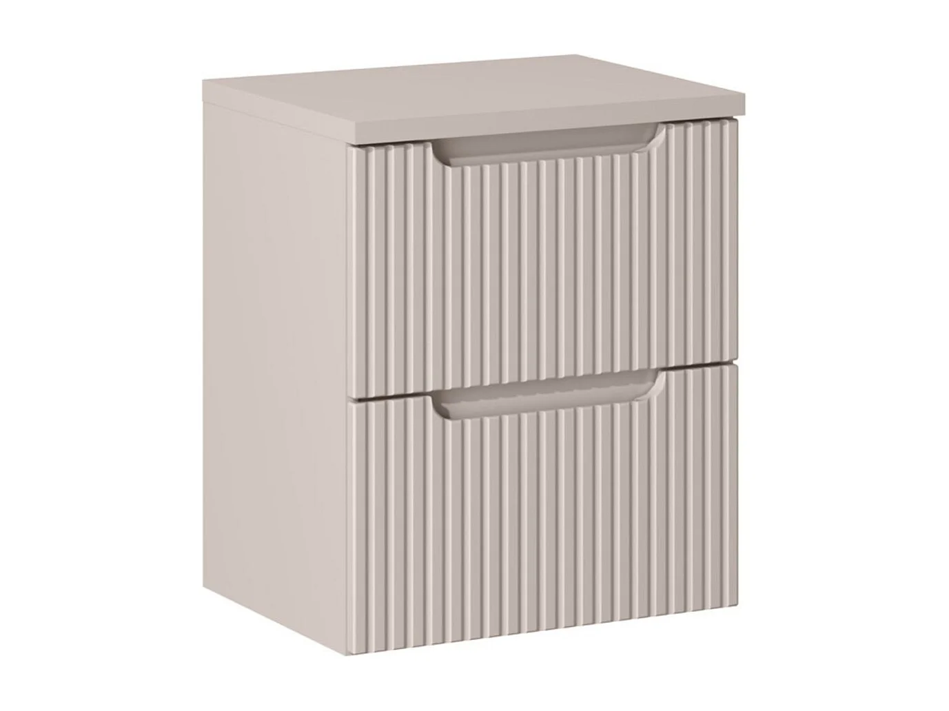 Ensemble de salle de bain VANO cachemire mat 50cm : meuble sous vasque à tiroirs rainuré verticalement + plan pour vasque