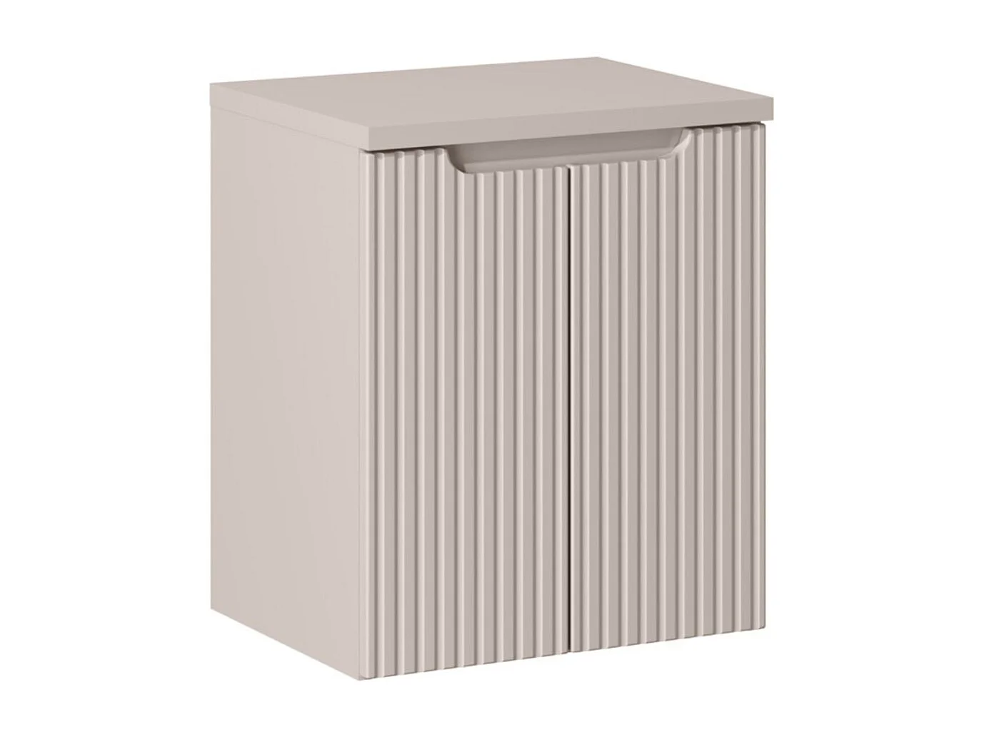 Ensemble de salle de bain VANO cachemire mat 50cm : meuble sous vasque à placards rainuré verticalement + plan pour vasque