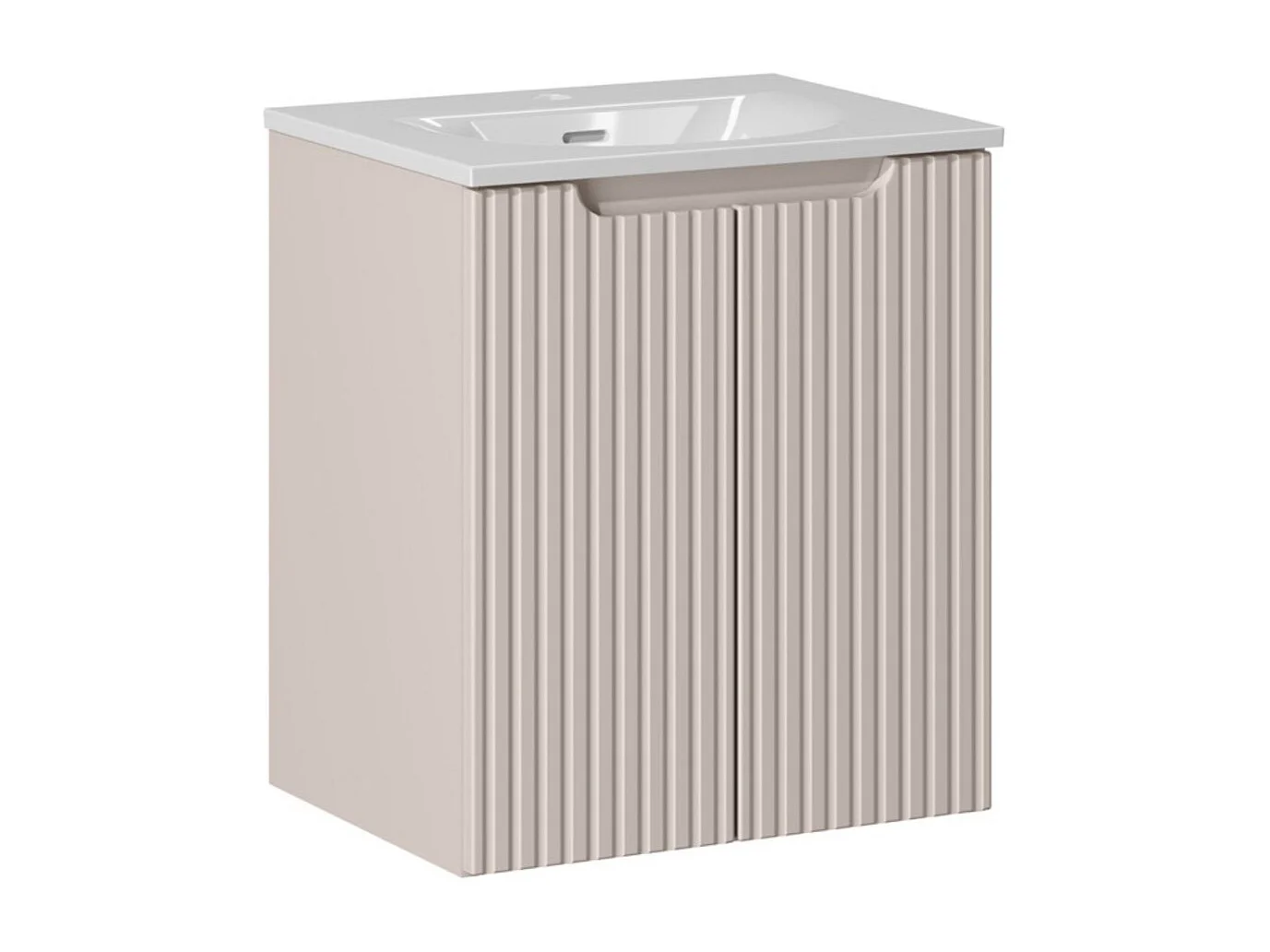 Ensemble VANO cachemire et blanc 50cm : meuble sous vasque à placards rainuré verticalement + vasque encastrée blanche