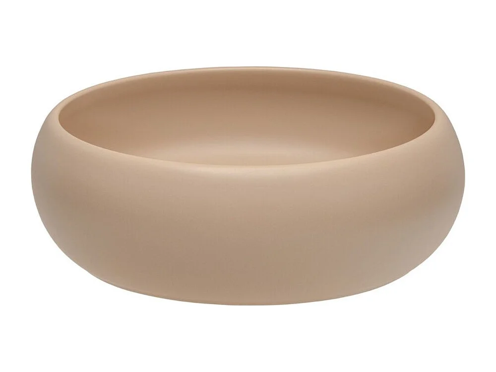 Ensemble VANO cachemire et blanc 50cm : meuble sous vasque à tiroirs + plan pour vasque + vasque ronde cappuccino à poser