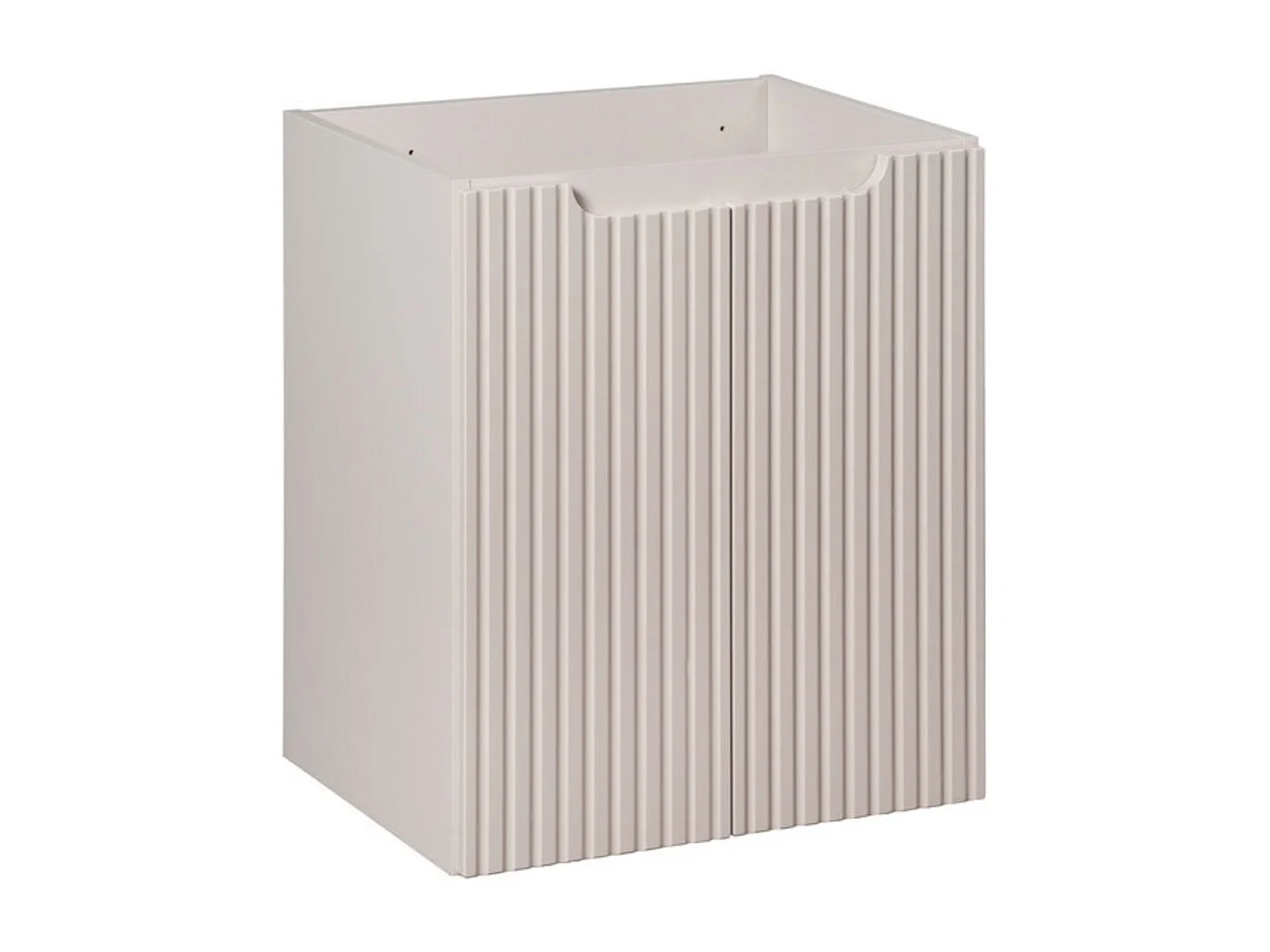 Ensemble VANO cachemire et blanc 50cm : meuble sous vasque à placards + plan pour vasque + vasque ronde cappuccino à poser