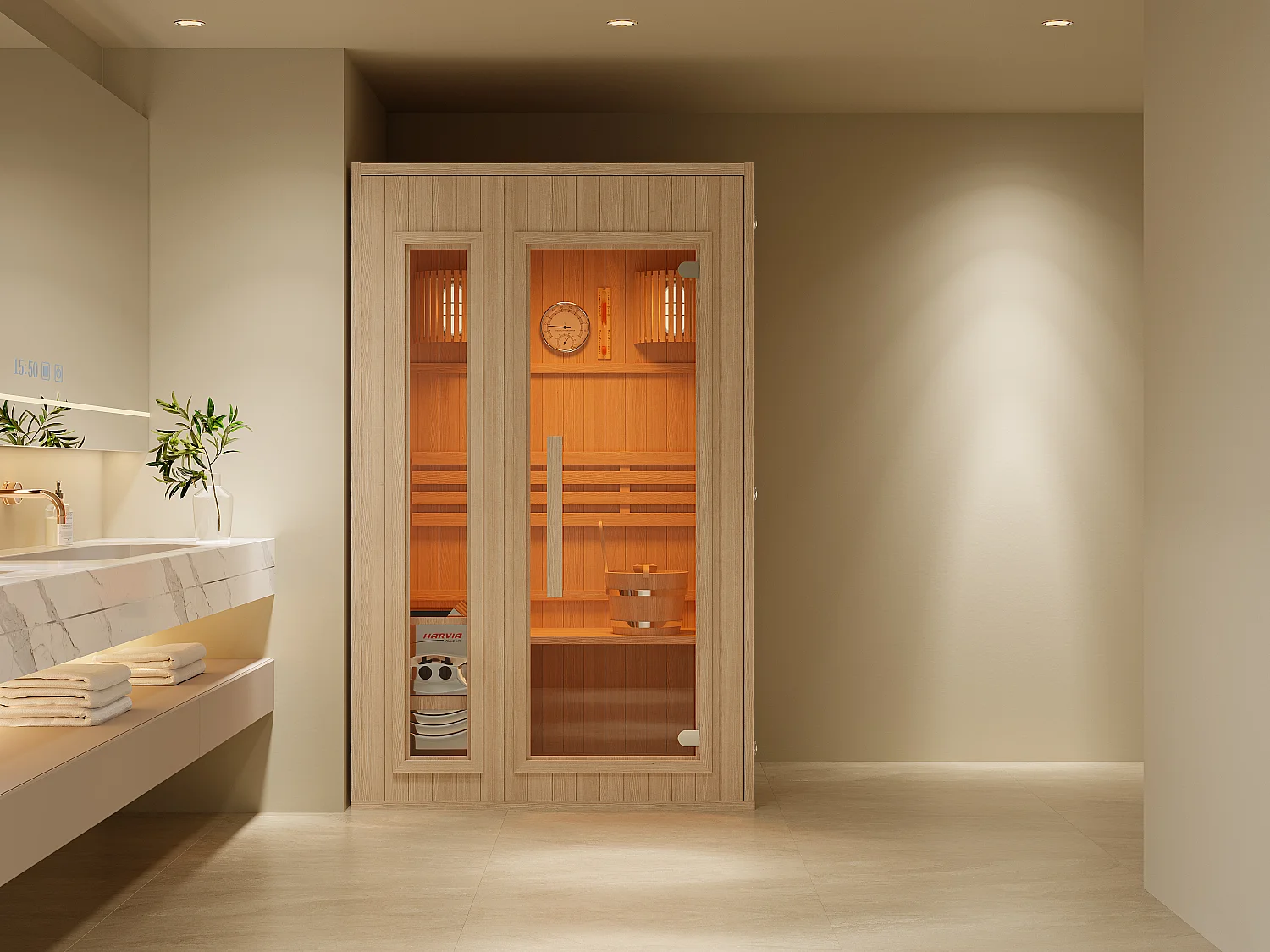 Sauna finlandais avec poêle - 2 places - L120 x P120 x H190 cm - ULVILA