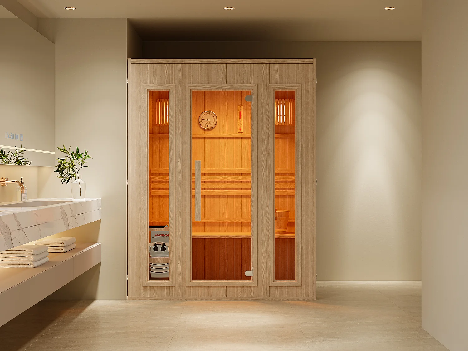 Sauna finlandais avec poêle - 2/3 places - L150 x P120 x H190 cm - ULVILA