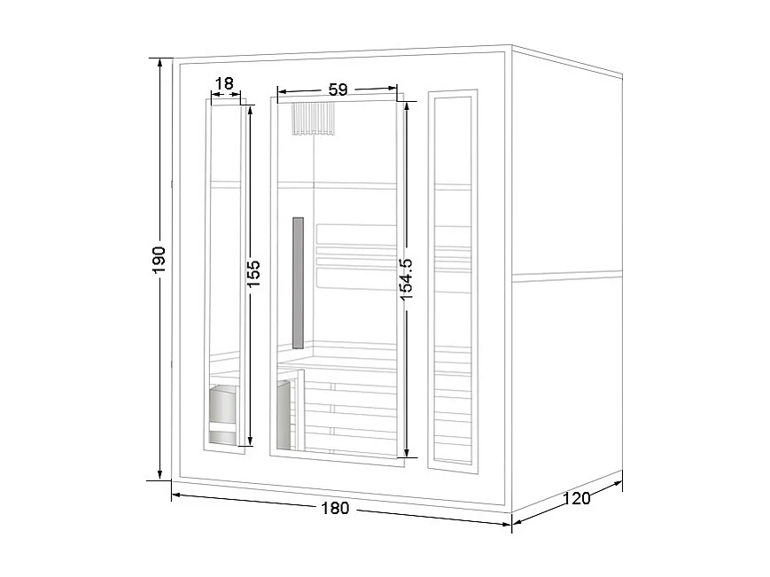 Finsk badstue med ovn - 4/5 plasser - B180 x D120 x H190 - ULVILA
