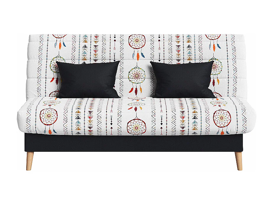 Banquette convertible SOHO clic clac, couchage 130x190 avec rangement intégré + 2 coussins OFFERTS, Blanc à motifs