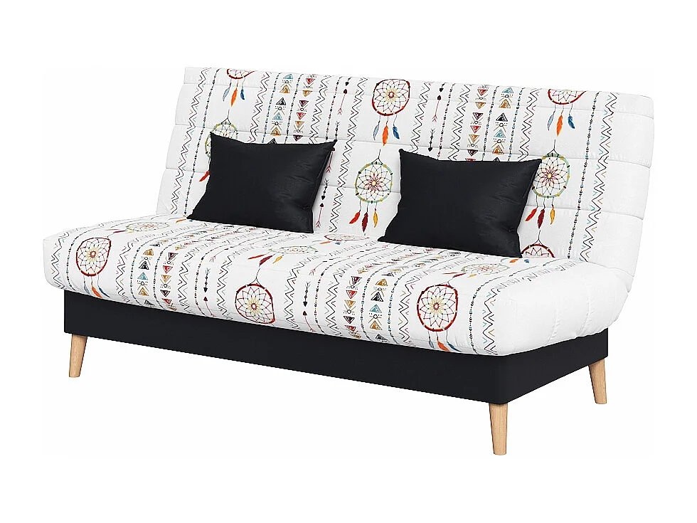 Banquette convertible SOHO clic clac, couchage 130x190 avec rangement intégré + 2 coussins OFFERTS, Blanc à motifs