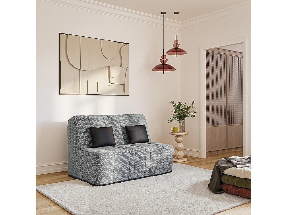 Banquette convertible NEA BZ , couchage 140x190, avec 2 coussins OFFERTS, Géometrik gris