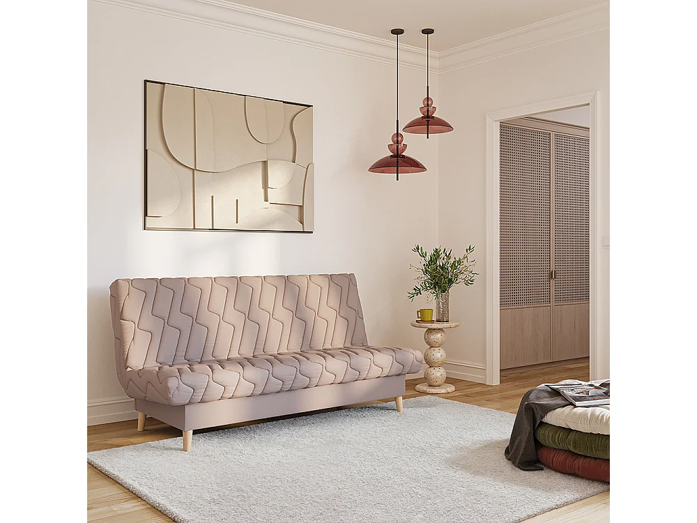 Banquette convertible Olympe clic clac, couchage 130x190 avec rangement intégré, Pearl taupe