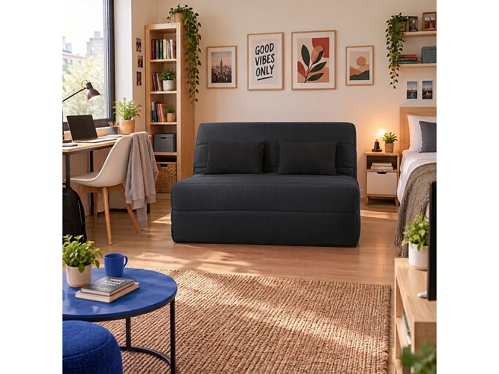Canapé convertible BZ 2 places en tissu noir CECILIA