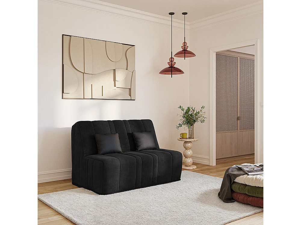 Banquette convertible GAIA BZ , couchage 160x200, avec 2 coussins OFFERTS, Coton noir