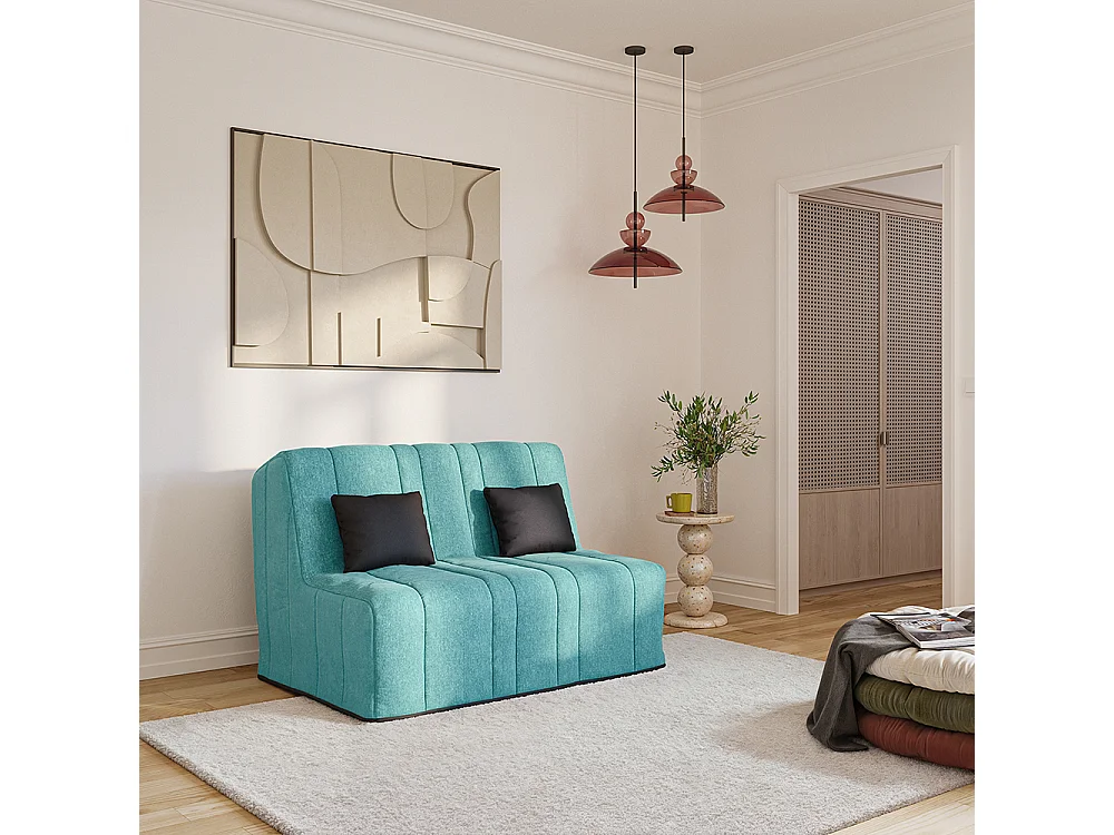 Banquette convertible GAIA BZ , couchage 160x200, avec 2 coussins OFFERTS, Turquoise