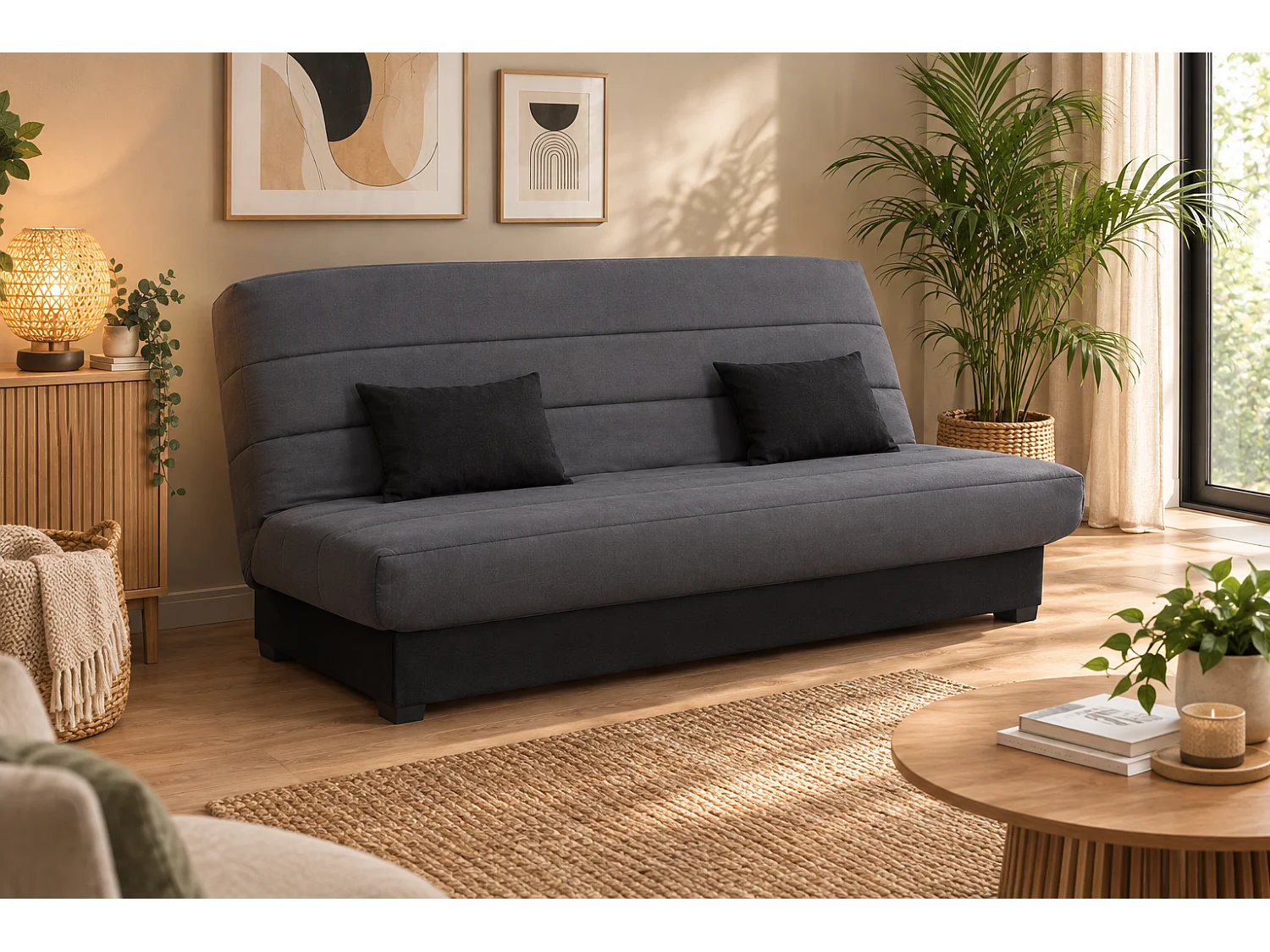 Canapé convertible 2 places clic-clac en tissu gris SALMA