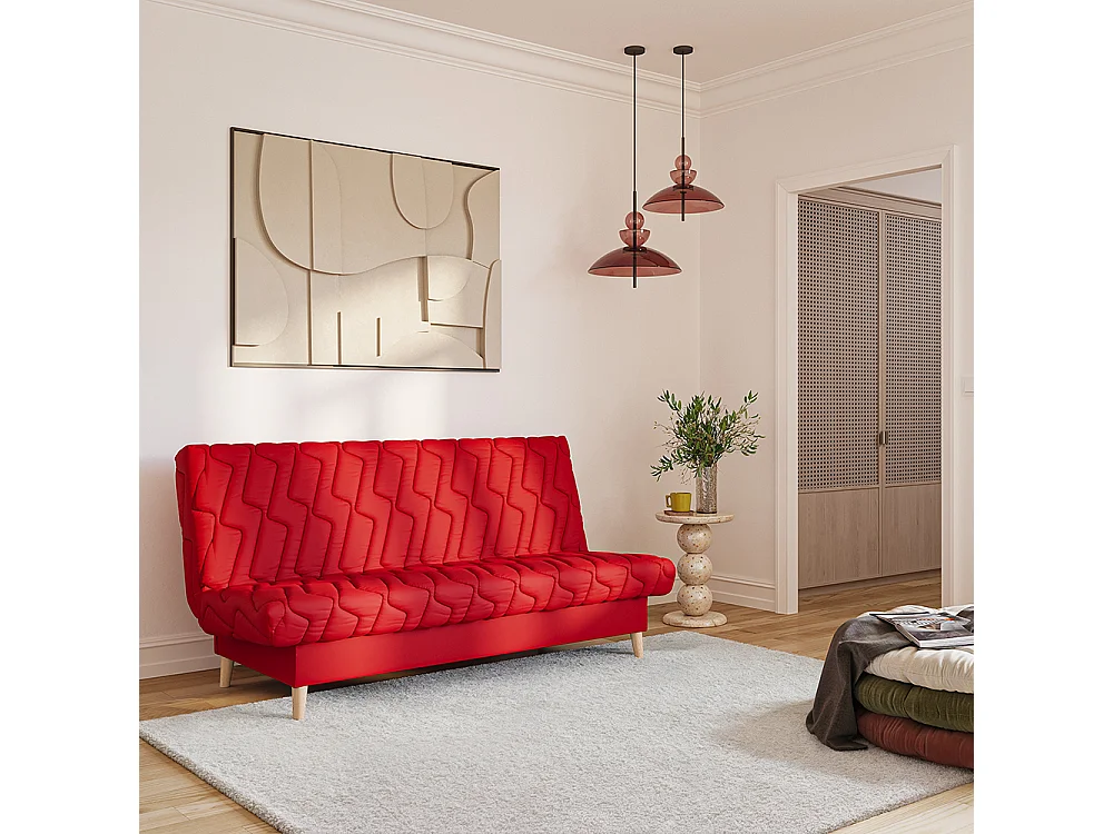 Banquette convertible Olympe clic clac, couchage 130x190 avec rangement intégré, Pearl rouge