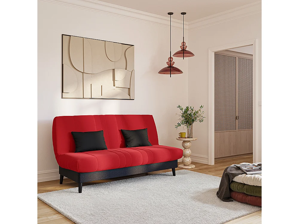 Banquette convertible Elios clic clac, couchage 130 x 190 avec rangement intégré + 2 coussins OFFERTS, Pearl rouge
