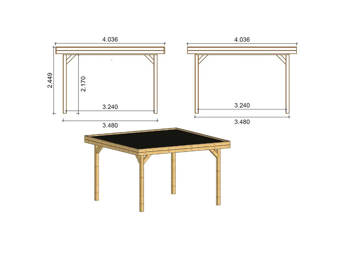 Gazebo da giardino in legno pergola 4.04x4.04 m con pannell - Impregnata - ALT132 - ALTANKA
