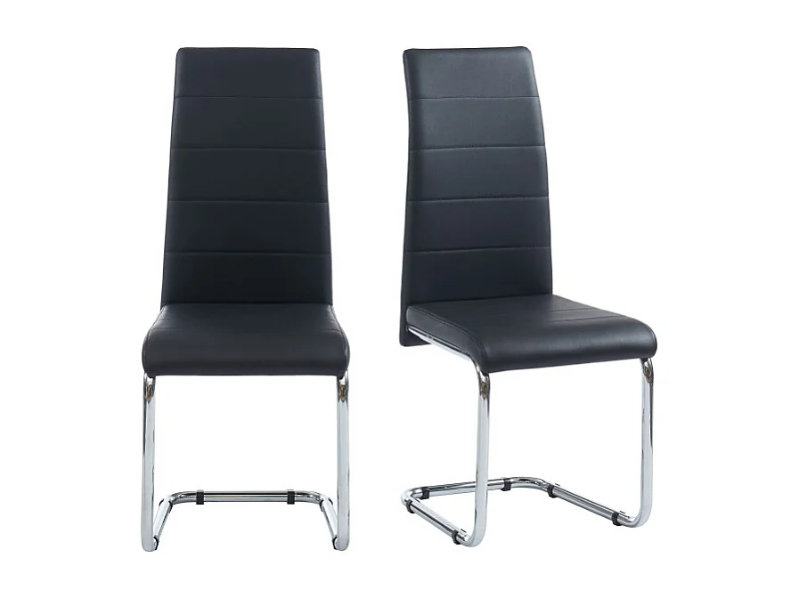 Lot de 2 chaises MARA simili noir pieds métal chromé