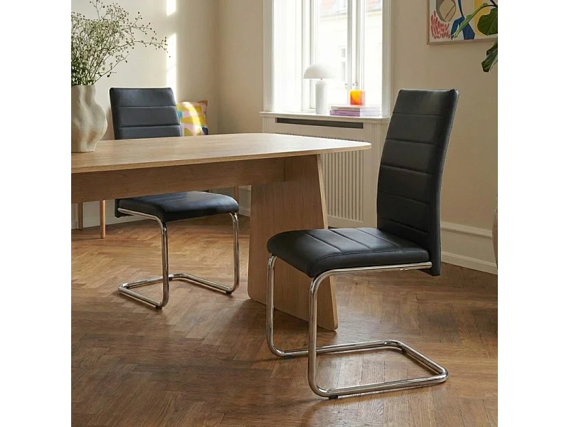 Lot de 2 chaises MARA simili noir pieds métal chromé