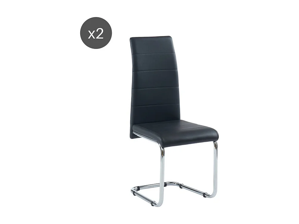 Lot de 2 chaises MARA simili noir pieds métal chromé