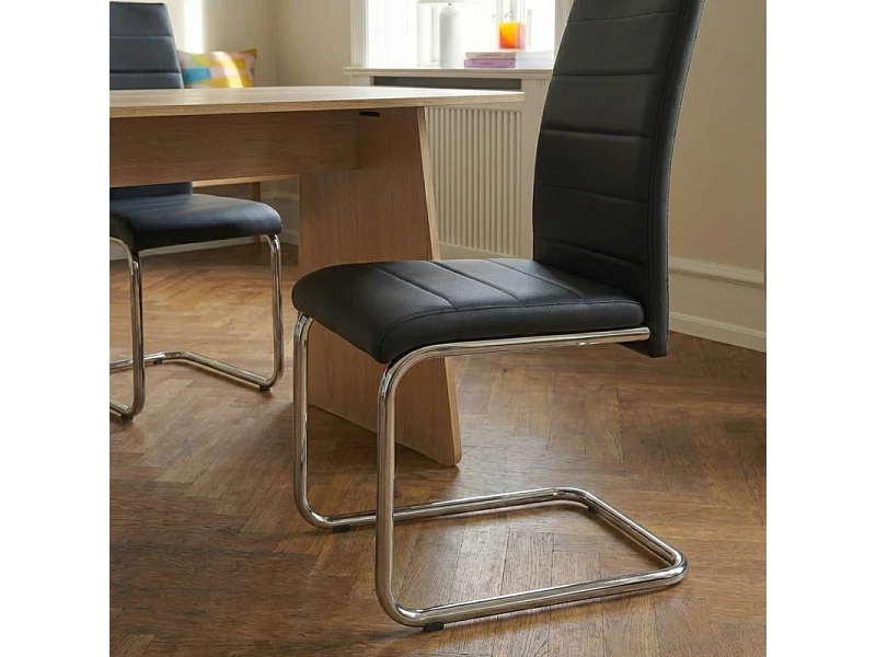 Lot de 2 chaises MARA simili noir pieds métal chromé