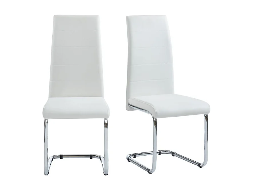 Lot de 2 chaises MARA simili blanc pieds métal chromé