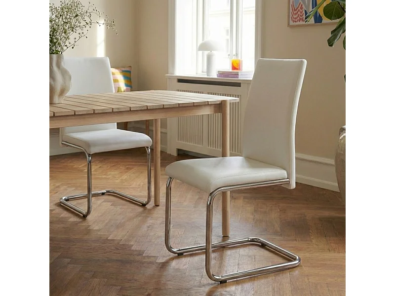 Lot de 2 chaises MARA simili blanc pieds métal chromé