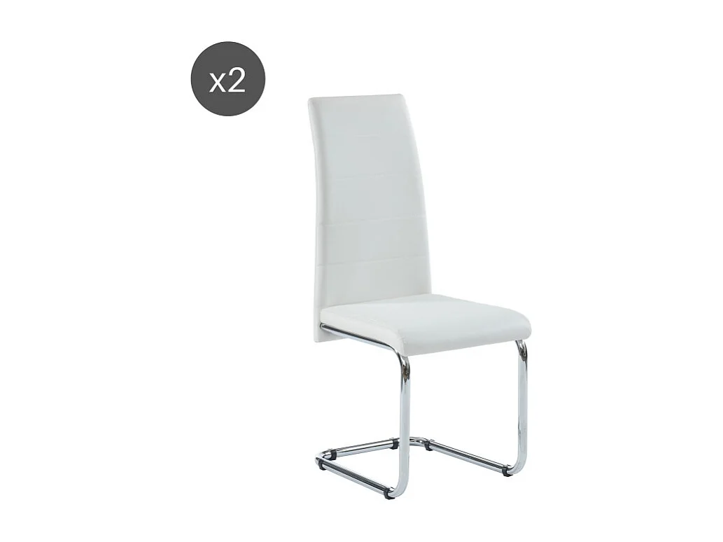 Lot de 2 chaises MARA simili blanc pieds métal chromé