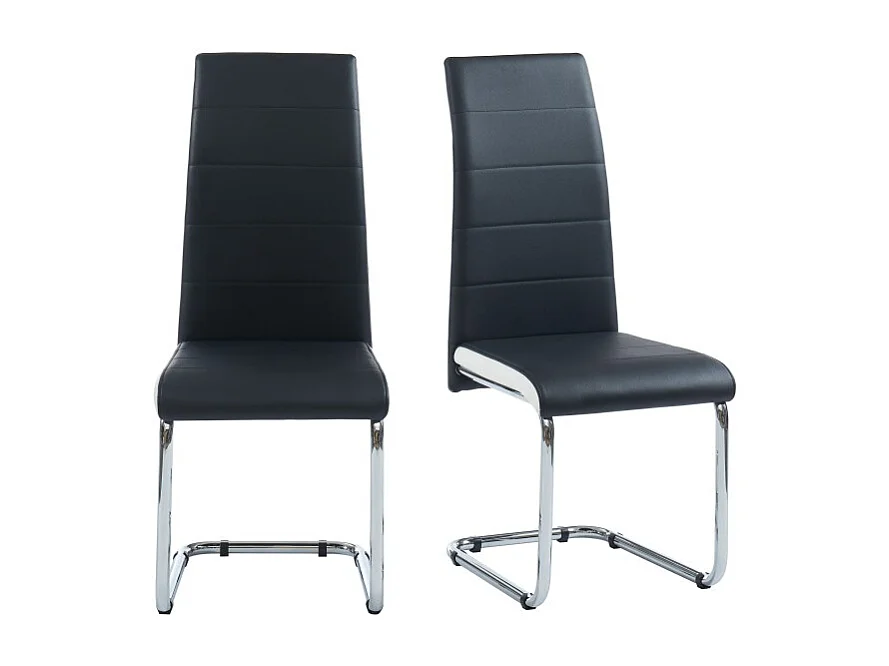 Lot de 2 chaises MARA simili noir et blanc pieds métal chromé