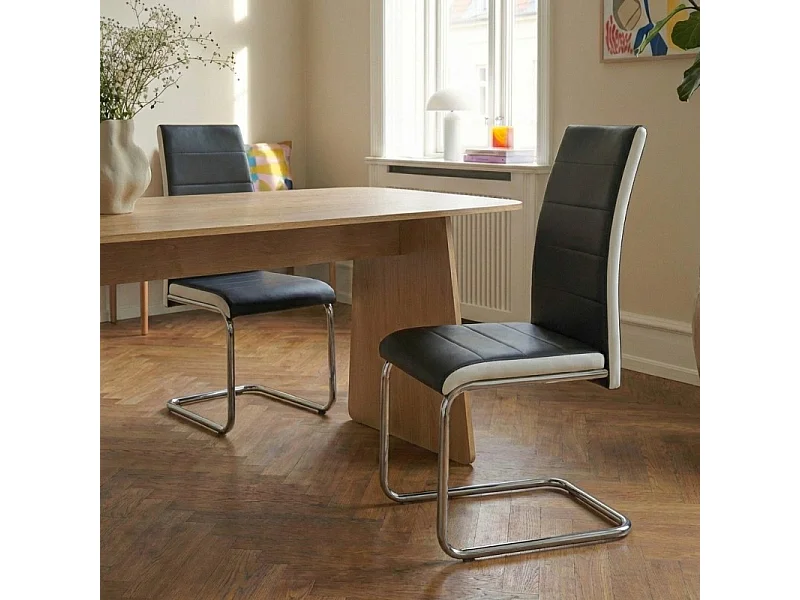 Lot de 2 chaises MARA simili noir et blanc pieds métal chromé