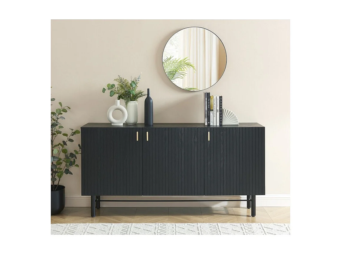 Buffet CALISTA noir et pieds métal 160cm