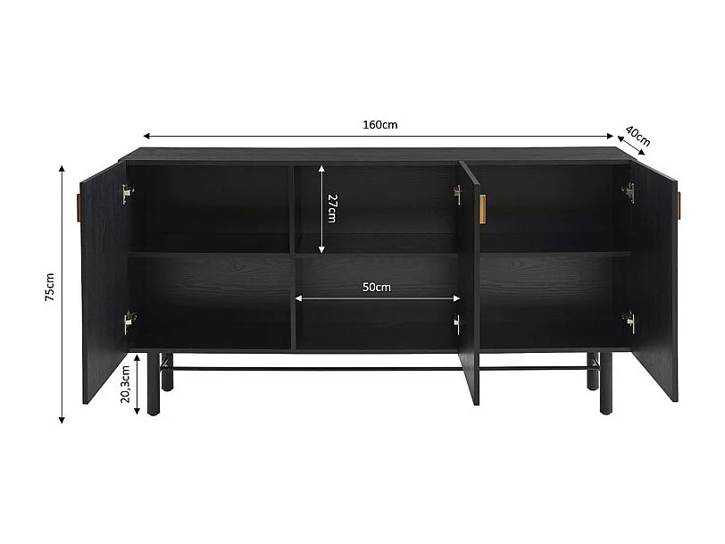 Buffet CALISTA noir et pieds métal 160cm