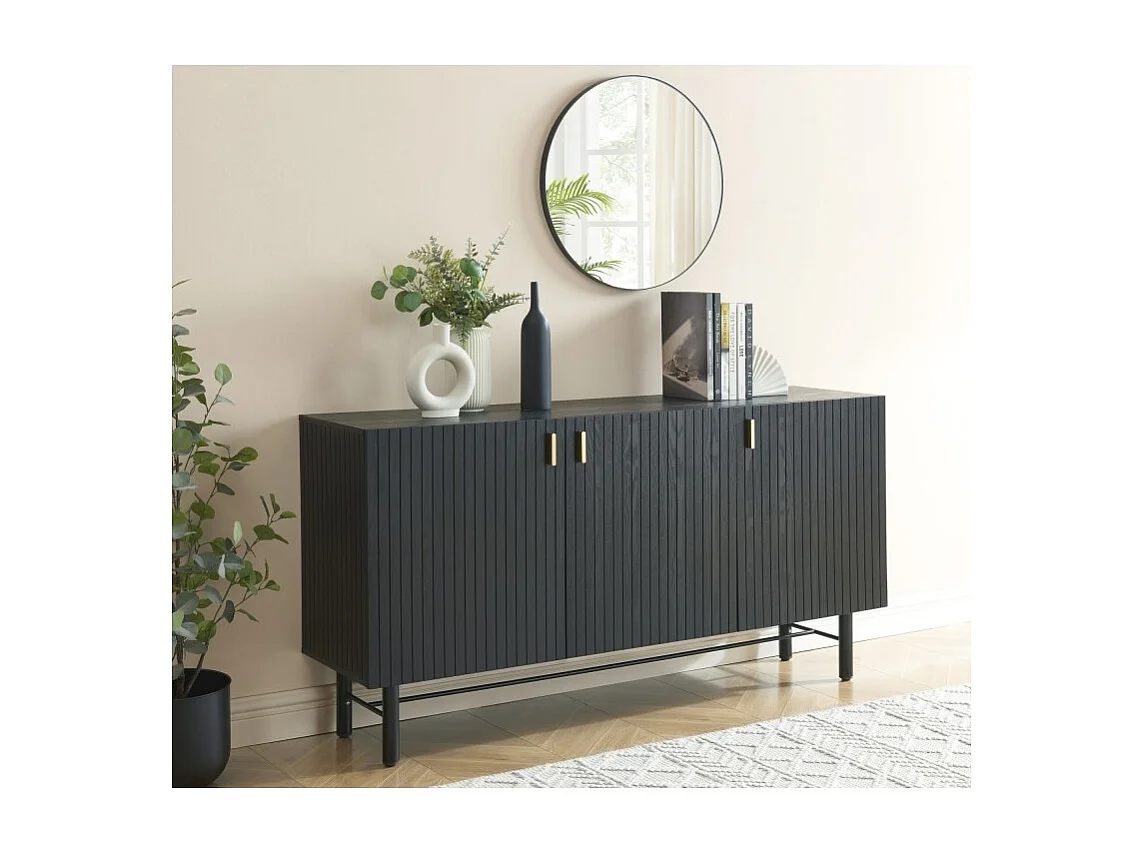 Buffet CALISTA noir et pieds métal 160cm