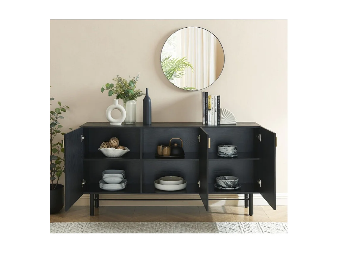Buffet CALISTA noir et pieds métal 160cm