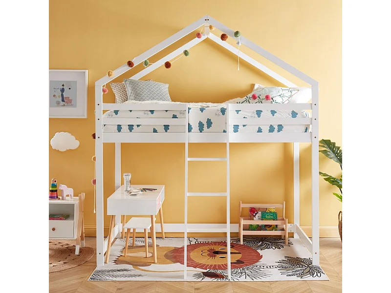 Lit mezzanine TINY  pin blanc sommier inclus 90x190