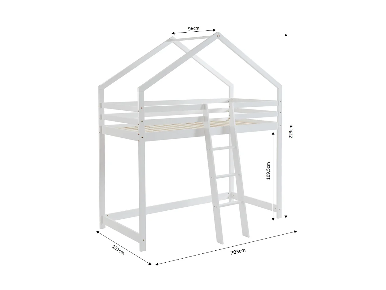 Lit mezzanine TINY  pin blanc sommier inclus 90x190