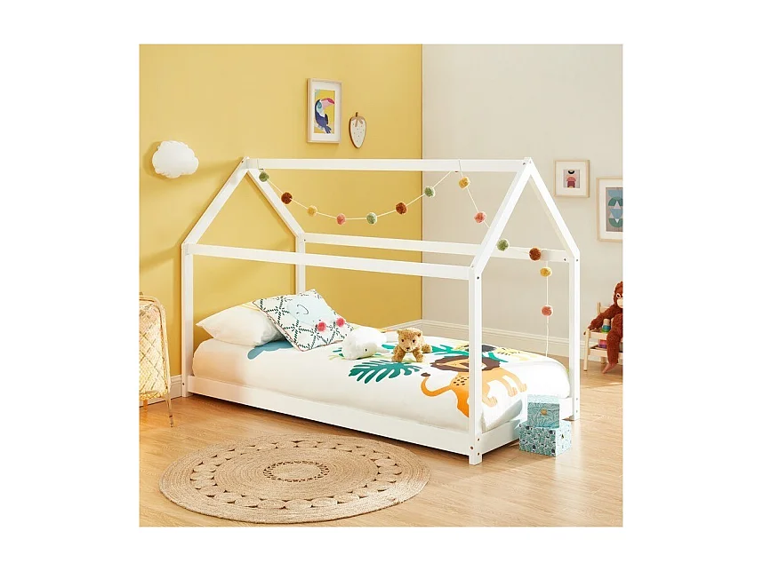 Lit enfant cabane TINY  pin blanc  70x140 sommier inclus