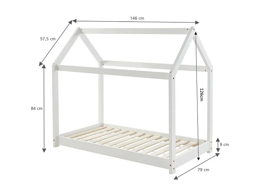 Lit enfant cabane TINY  pin blanc  70x140 sommier inclus