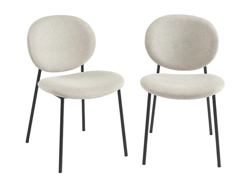 Lot de 2 chaises BETTY bouclette beige et pieds métal noir
