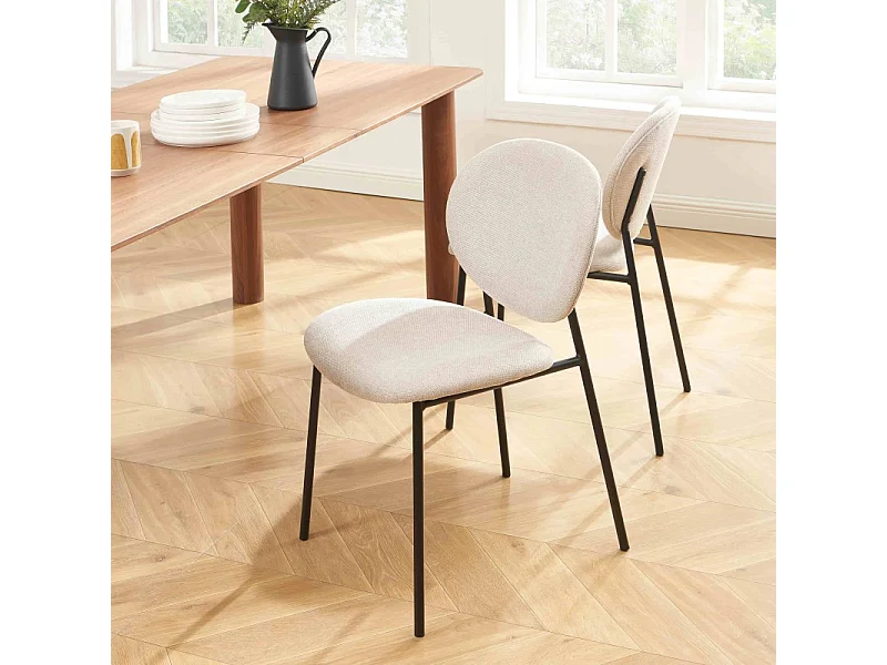 Lot de 2 chaises BETTY bouclette beige et pieds métal noir