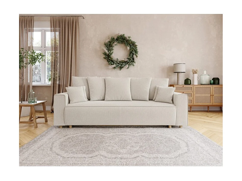 Canapé droit CHARTRONS convertible velours côtelé beige 3 places