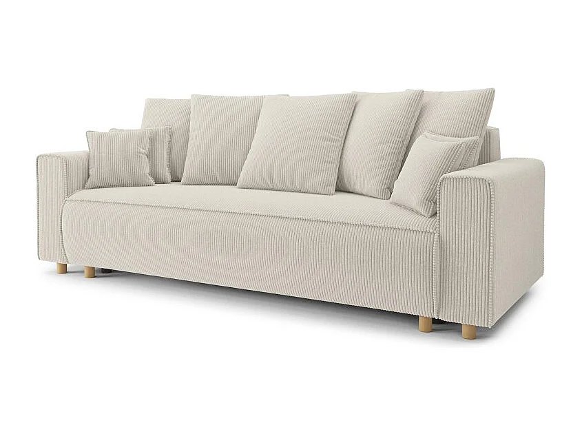 Canapé droit CHARTRONS convertible velours côtelé beige 3 places