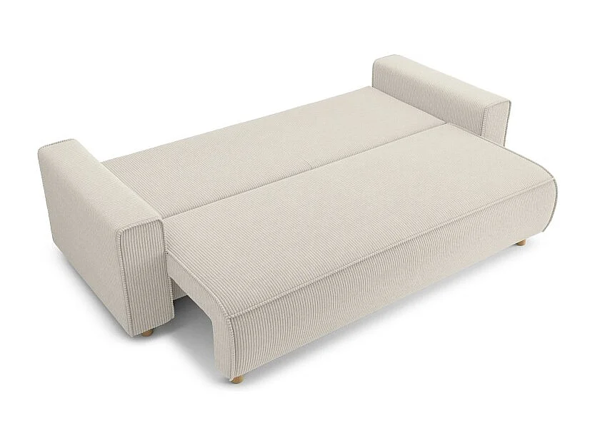 Canapé droit CHARTRONS convertible velours côtelé beige 3 places