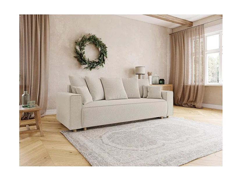 Canapé droit CHARTRONS convertible velours côtelé beige 3 places