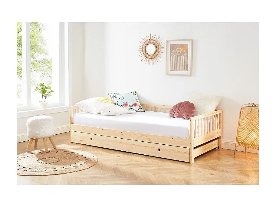 Lit enfant LOU avec tiroir  pin massif  90x190 sommier inclus