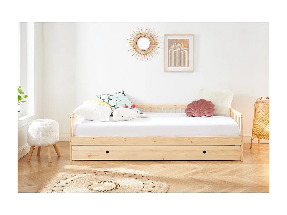 Lit enfant LOU avec tiroir  pin massif  90x190 sommier inclus