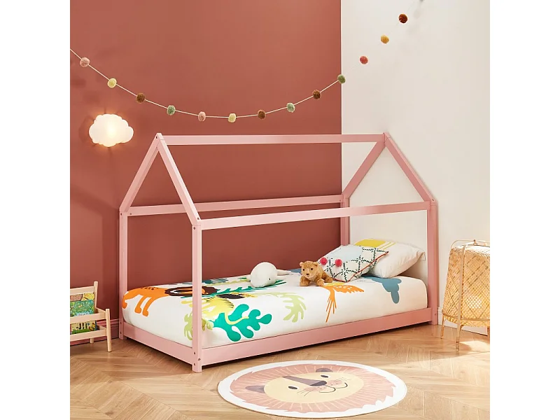 Lit enfant cabane TINY  pin rose  90x190 sommier inclus